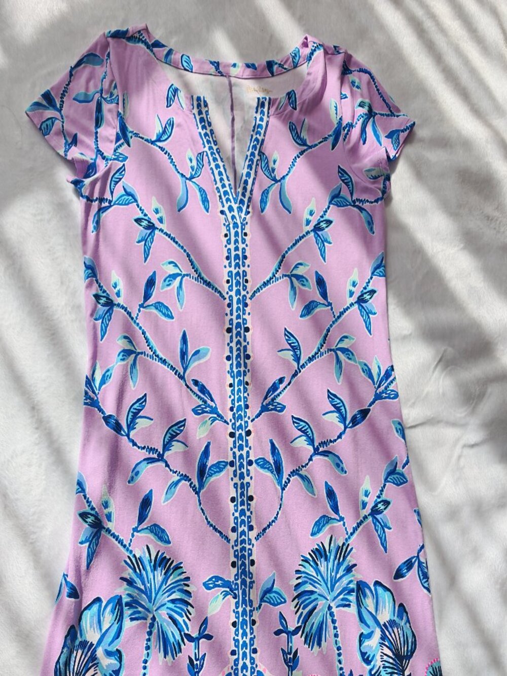 Lilly Pulitzer Elephant Print Dress Pink Blue Palm Shift Mini Size L - Picture 9 of 13